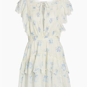 NWT. Loveshack Fancy Floral Ruffle Dress in White and Blue.